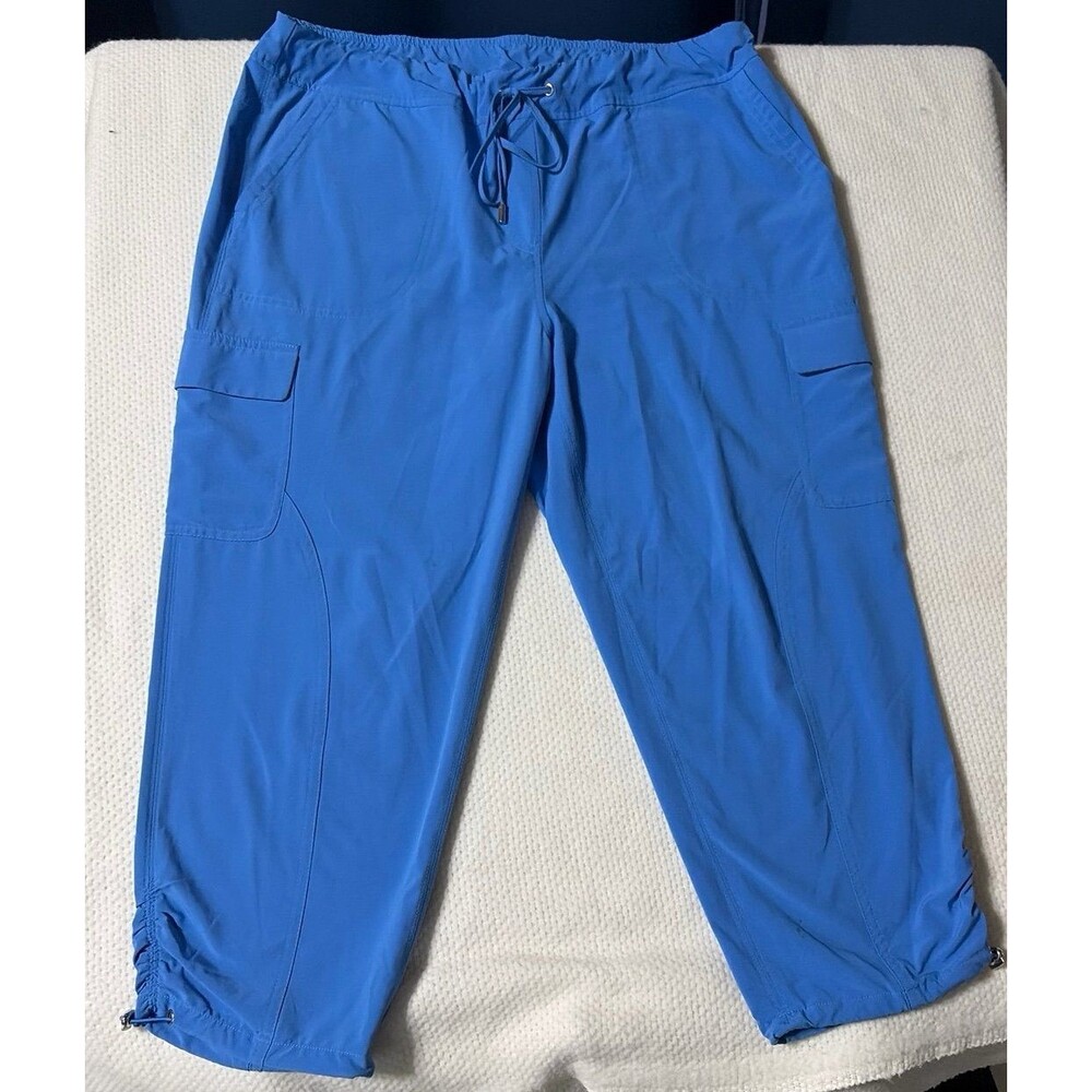 Chico's Zenergy Blue Cargo Crop Pants - Size 2P (US 12P) Drawstring Ruched Hem